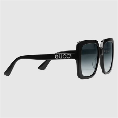 Shiny Black Acetate Rectangular Frame Sunglasses With Grey